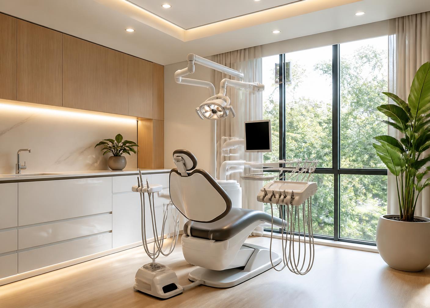 Consultório odontológico moderno com equipamentos de última geração e luz natural